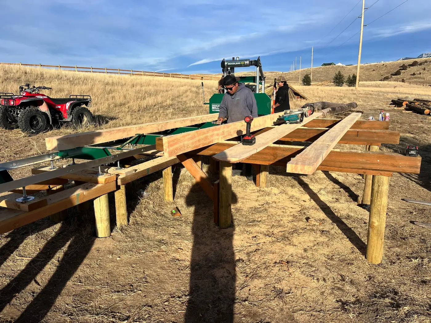 Rough-sawn timber beams milled for a Montana project