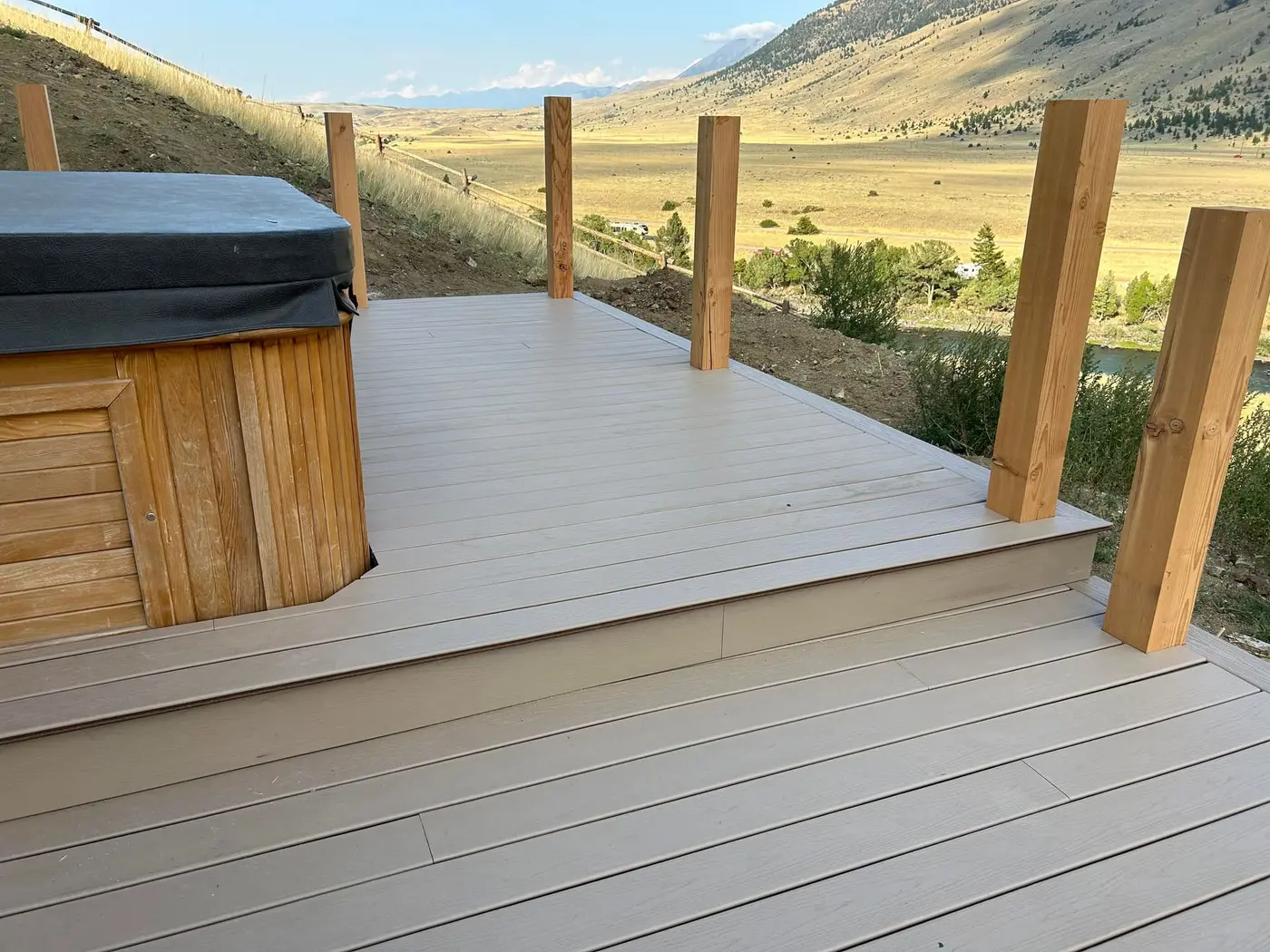 Custom deck and railing on a Montana mountain property