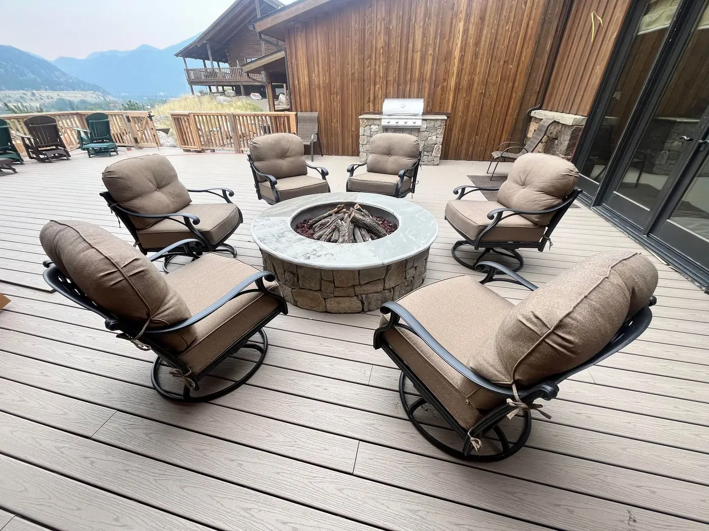 Built-in grill island viewed on the deck